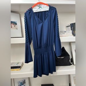 Navy dress with sleeve cutouts